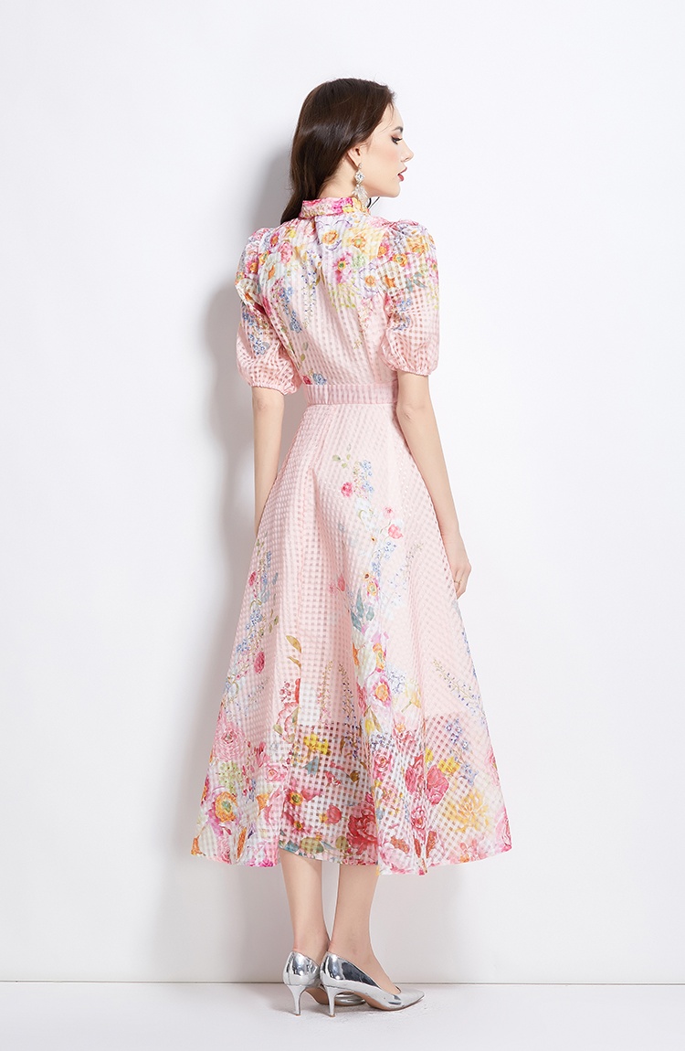 Long painting puff sleeve flowers spring and summer dress