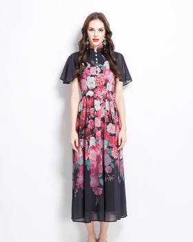 Boats sleeve colors lotus leaf edges floral dress