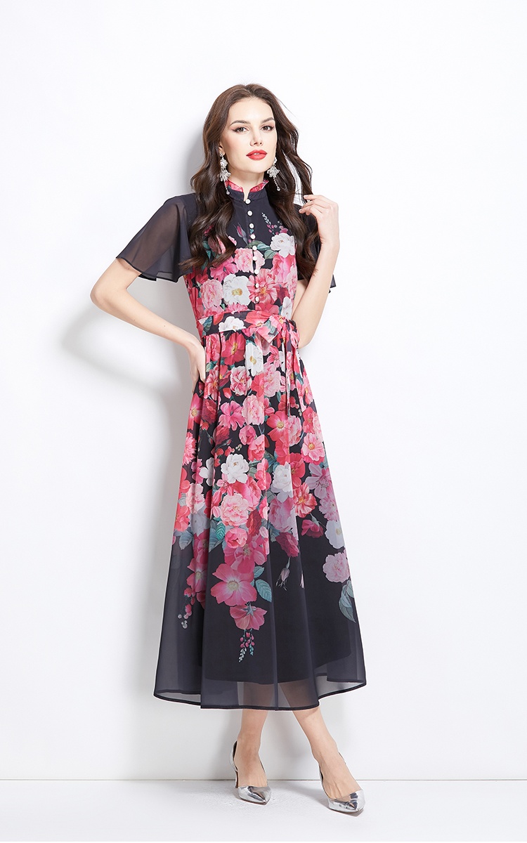 Boats sleeve colors lotus leaf edges floral dress