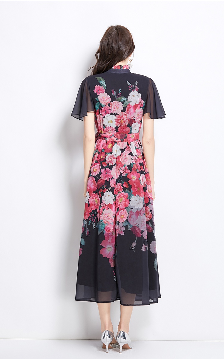 Boats sleeve colors lotus leaf edges floral dress