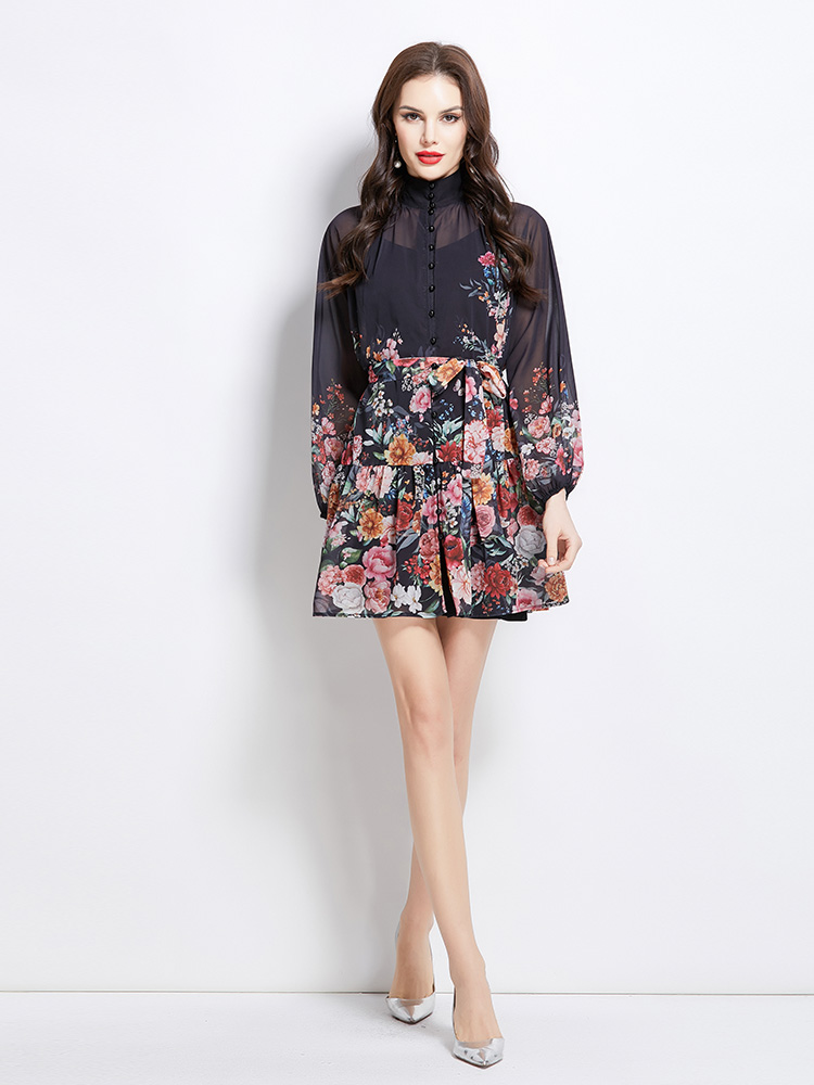 Spring and summer cstand collar short flowers dress