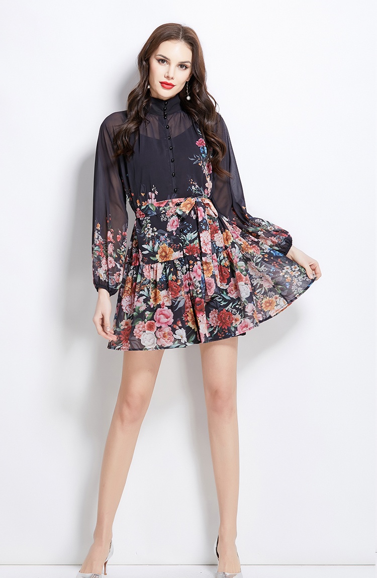 Spring and summer cstand collar short flowers dress