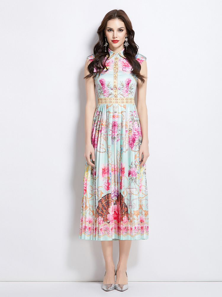 Sleeveless spring and summer pattern dress