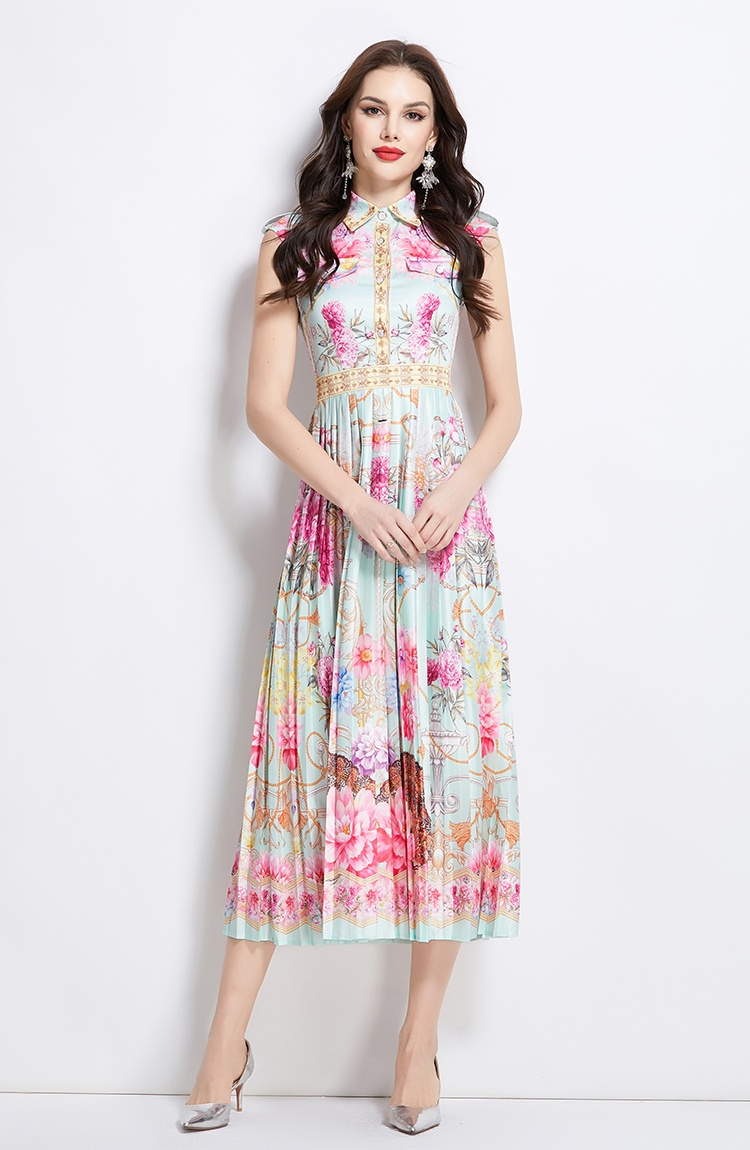 Sleeveless spring and summer pattern dress