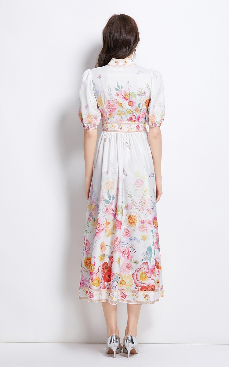 Pinched waist painting spring and summer V-neck dress