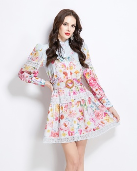 Painted spring and summer short painting lace dress