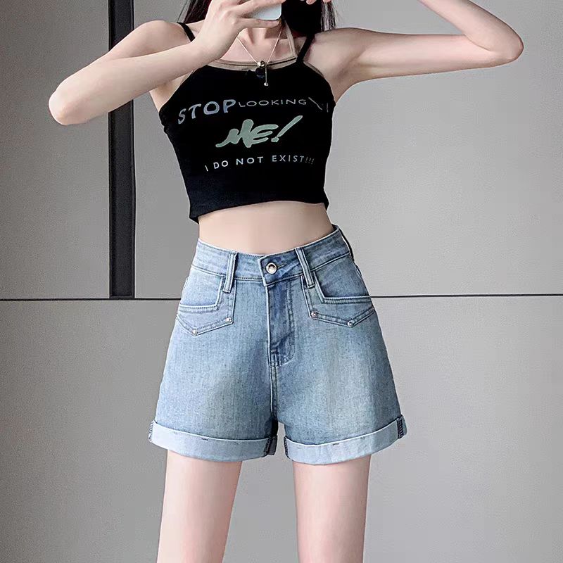 High waist loose summer short jeans slim retro shorts for women