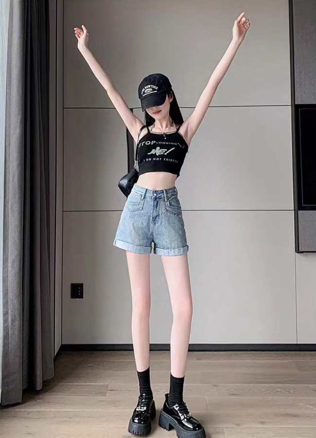 High waist loose summer short jeans slim retro shorts for women