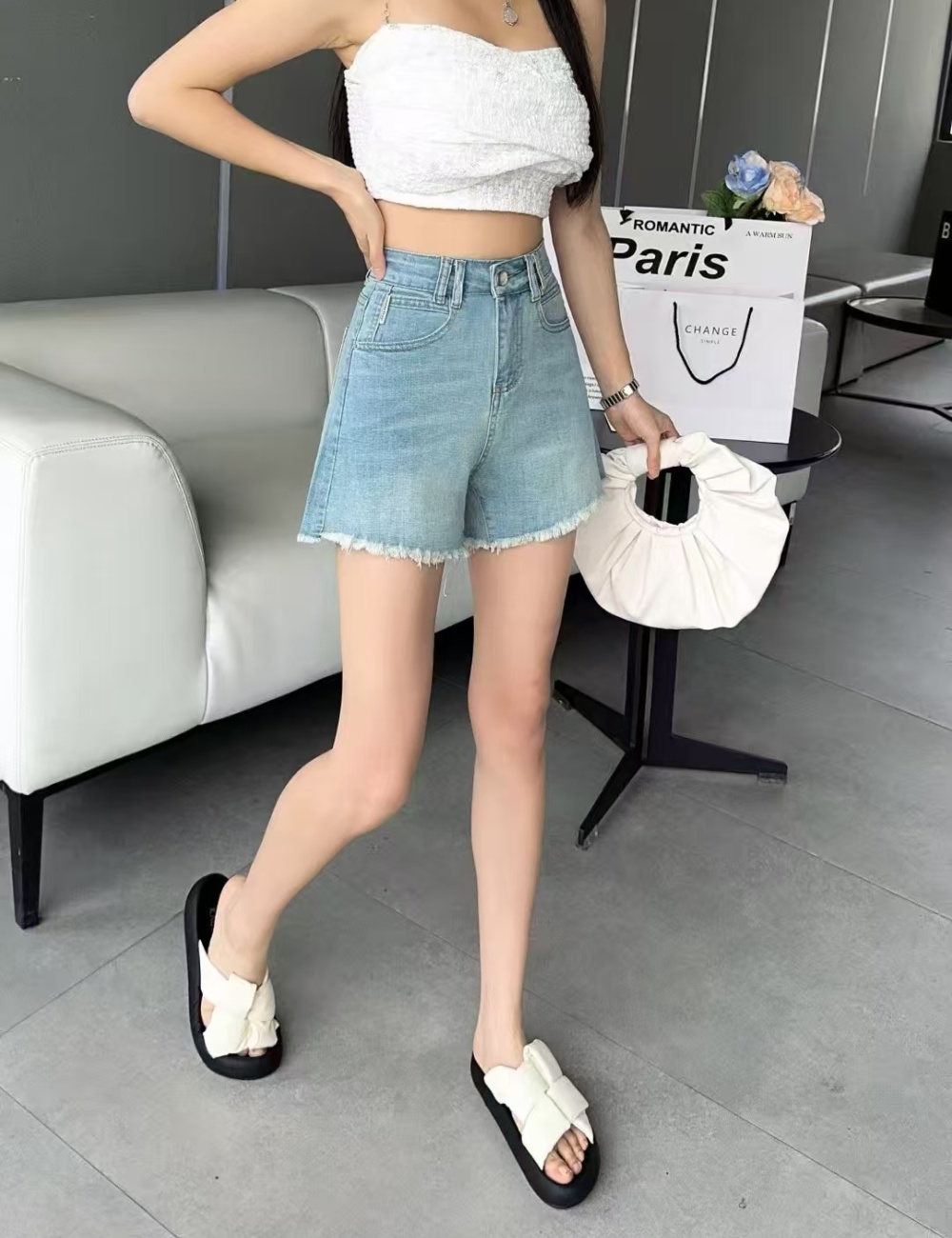 A-line summer short jeans retro slim shorts for women