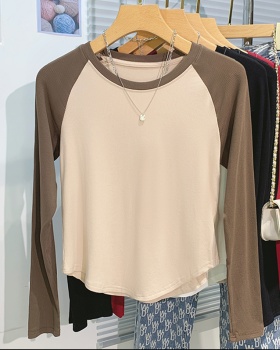 Slim mixed colors tops screw thread T-shirt for women