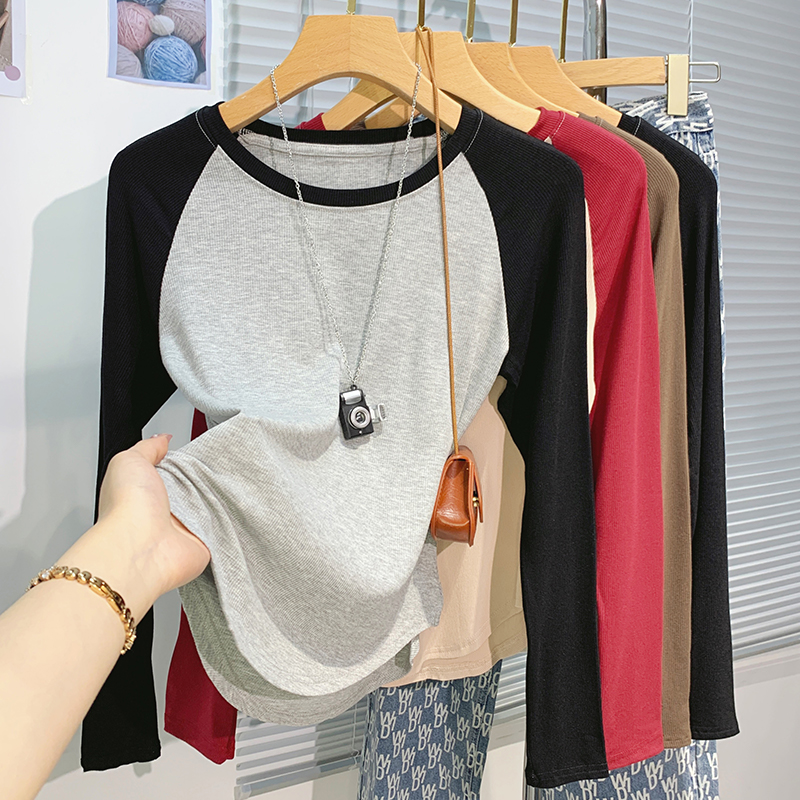 Slim mixed colors tops screw thread T-shirt for women