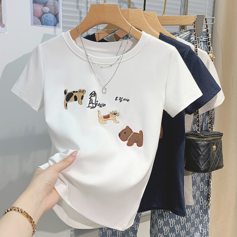 Student summer tops embroidery T-shirt for women