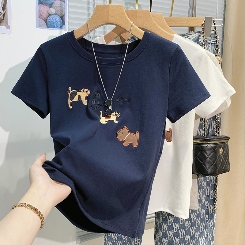 Student summer tops embroidery T-shirt for women