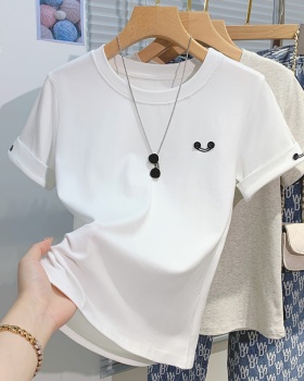 White buckle T-shirt unique short sleeve tops