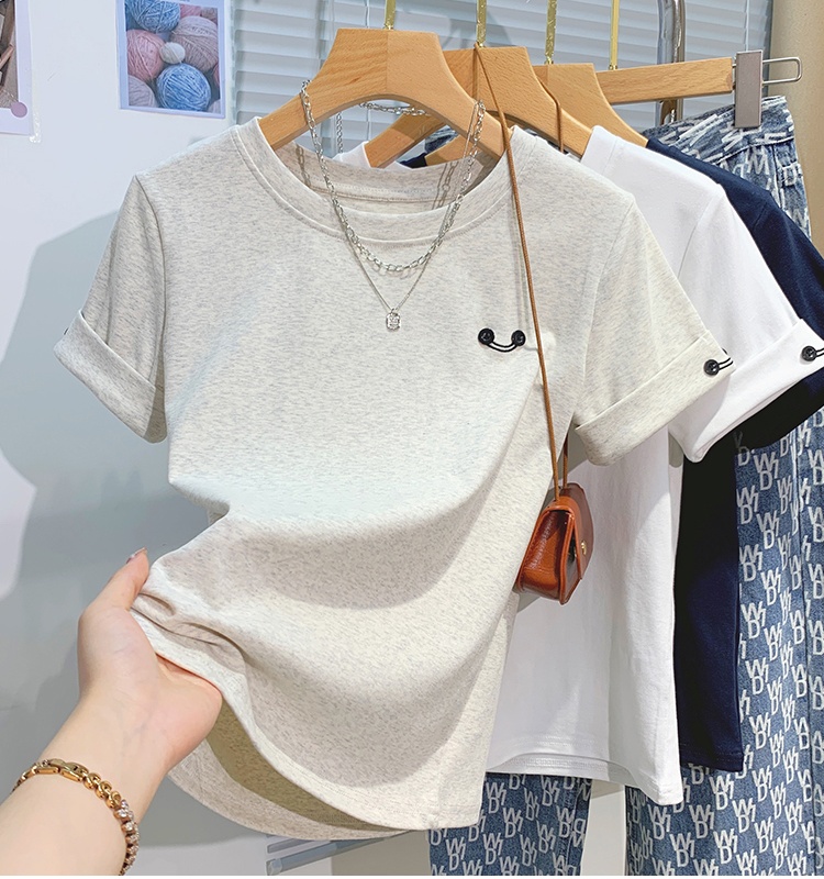 White buckle T-shirt unique short sleeve tops