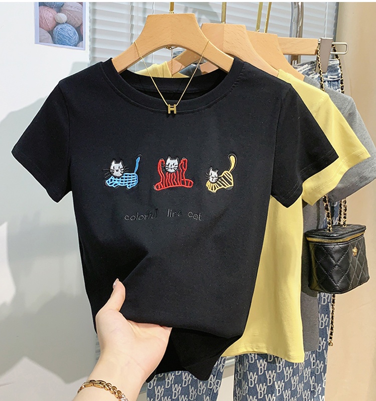 Kitten short sleeve T-shirt summer tops for women