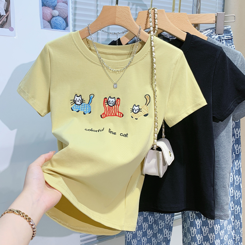 Kitten short sleeve T-shirt summer tops for women