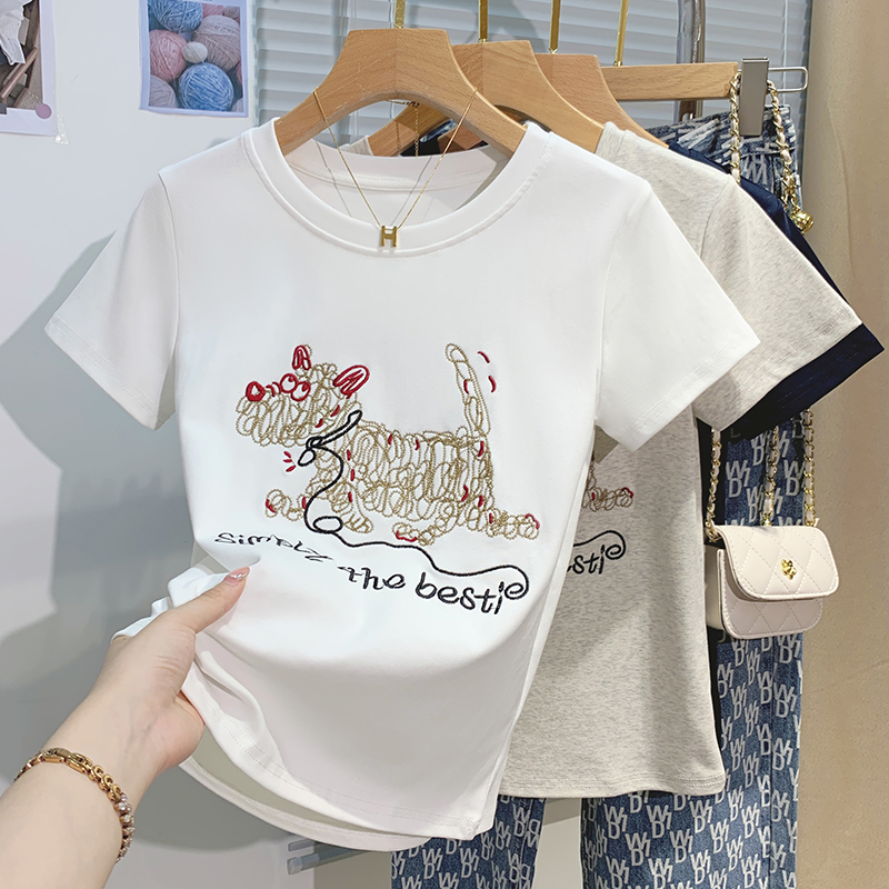 Round neck summer tops Korean style line T-shirt for women