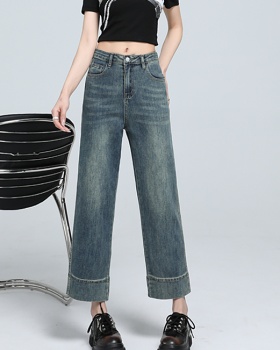 All-match straight pants high waist nine tenths slim jeans