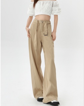 Casual spring jeans straight khaki wide leg pants for women