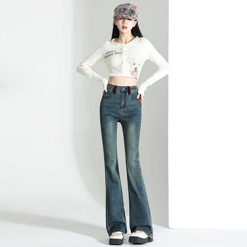 Drape high waist slim flare pants elasticity classic jeans