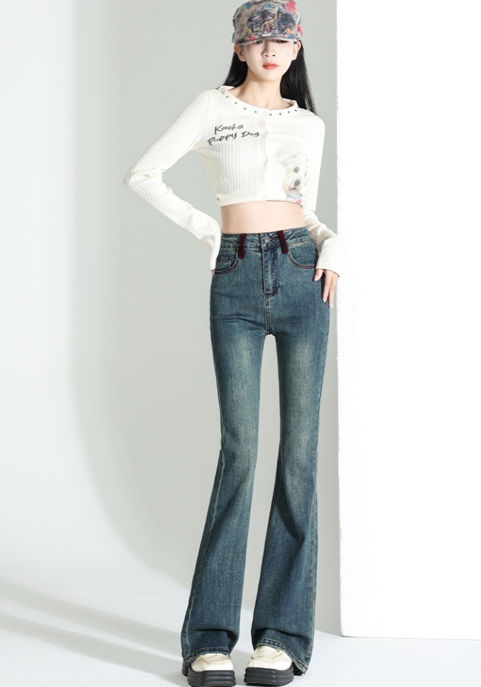 Drape high waist slim flare pants elasticity classic jeans