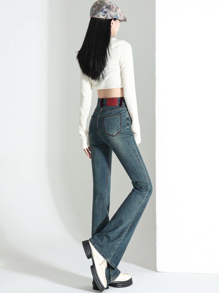 Drape high waist slim flare pants elasticity classic jeans