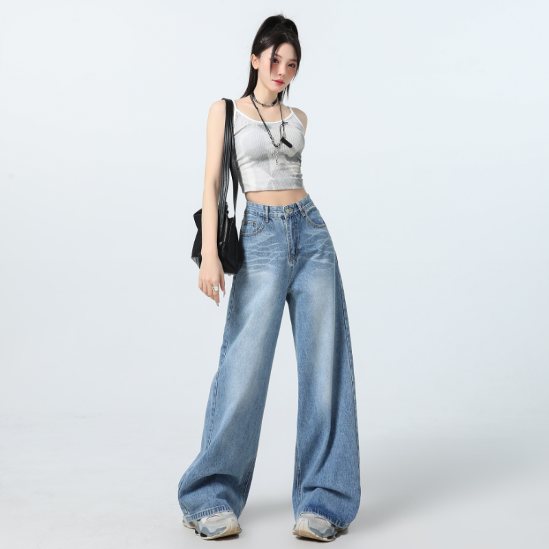 Light color all-match jeans loose washed long pants