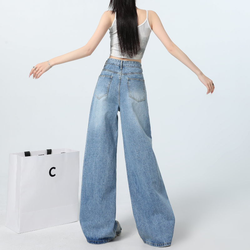 Light color all-match jeans loose washed long pants