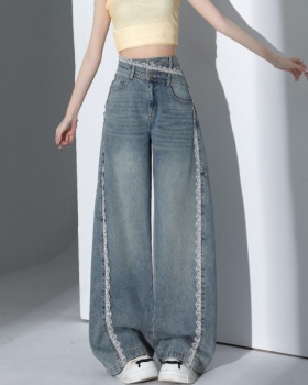 Loose spring and summer wide leg pants irregular jeans for women