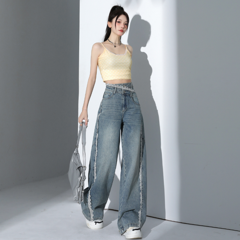 Loose spring and summer wide leg pants irregular jeans for women