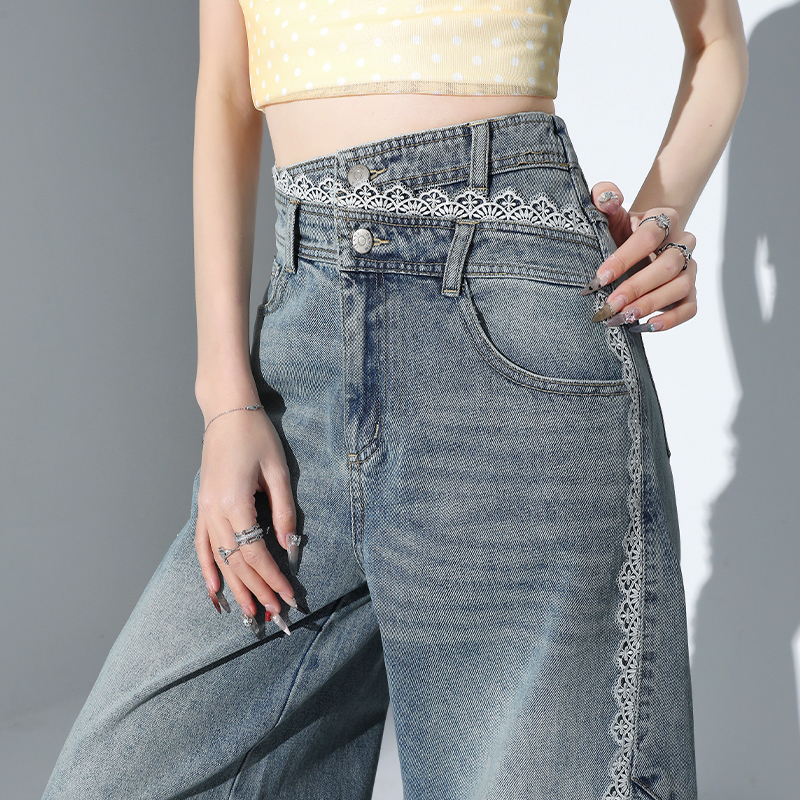 Loose spring and summer wide leg pants irregular jeans for women