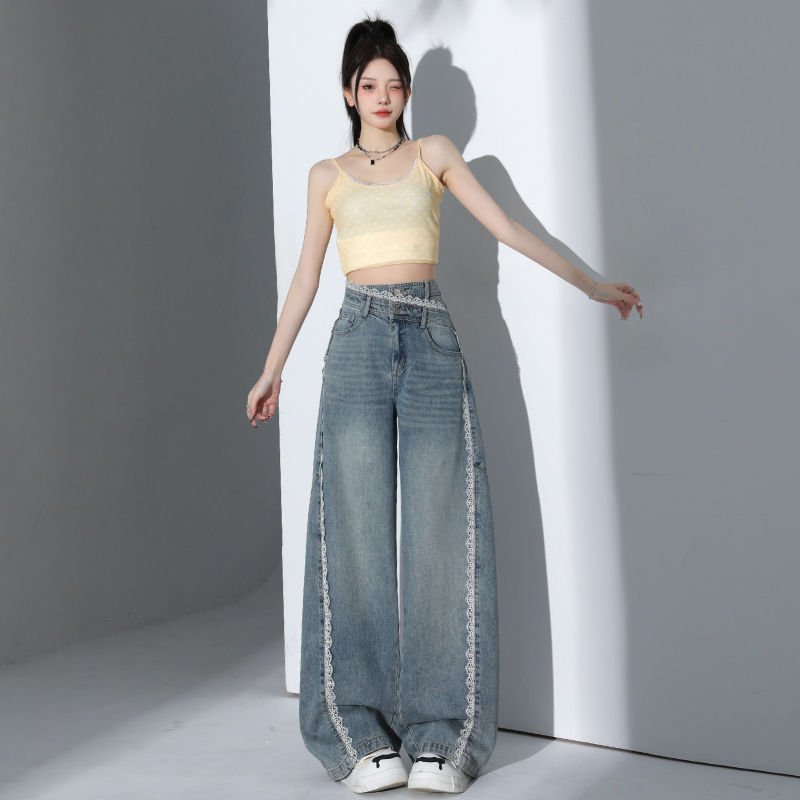 Loose spring and summer wide leg pants irregular jeans for women