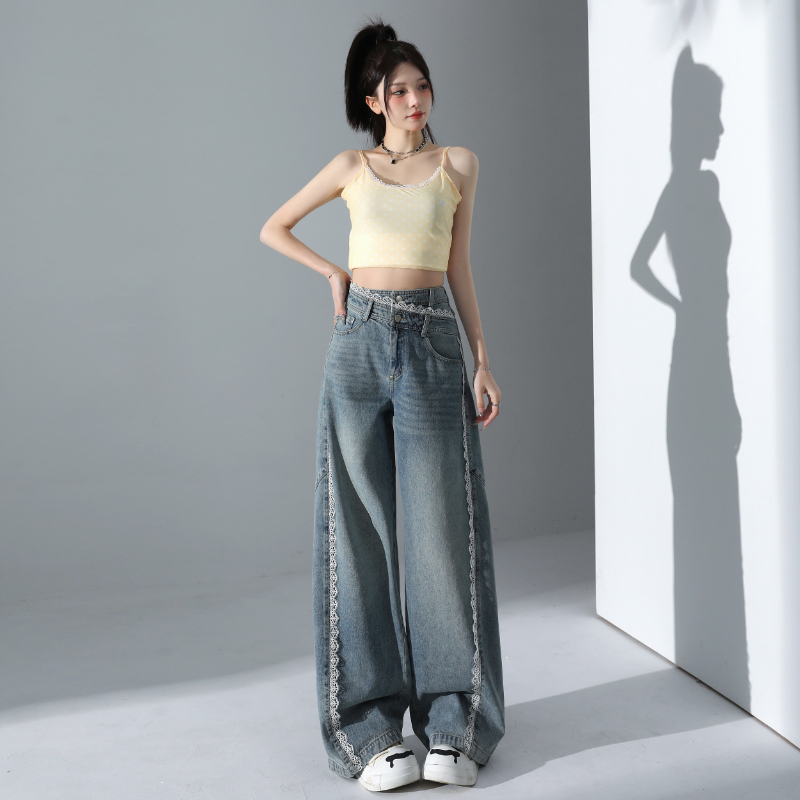 Loose spring and summer wide leg pants irregular jeans for women