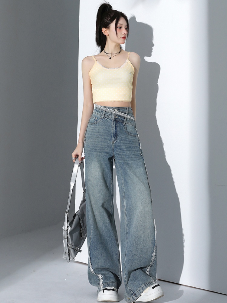 Loose spring and summer wide leg pants irregular jeans for women