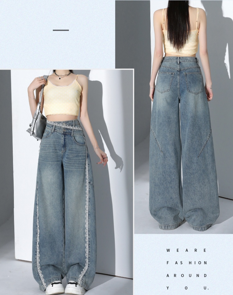 Loose spring and summer wide leg pants irregular jeans for women