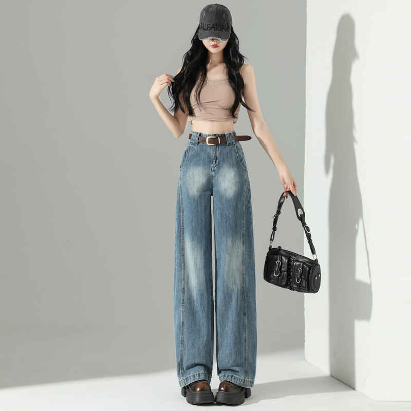 Light-blue jeans wide leg pants for women