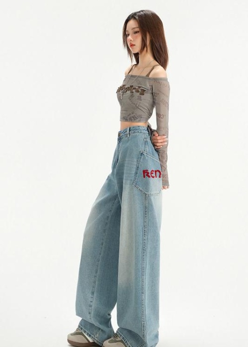 Spring and summer jeans letters long pants