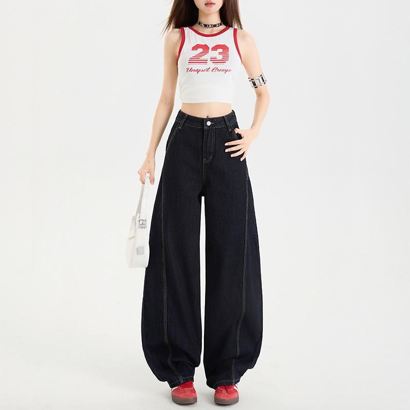 Apricot lengthen long pants straight jeans for women