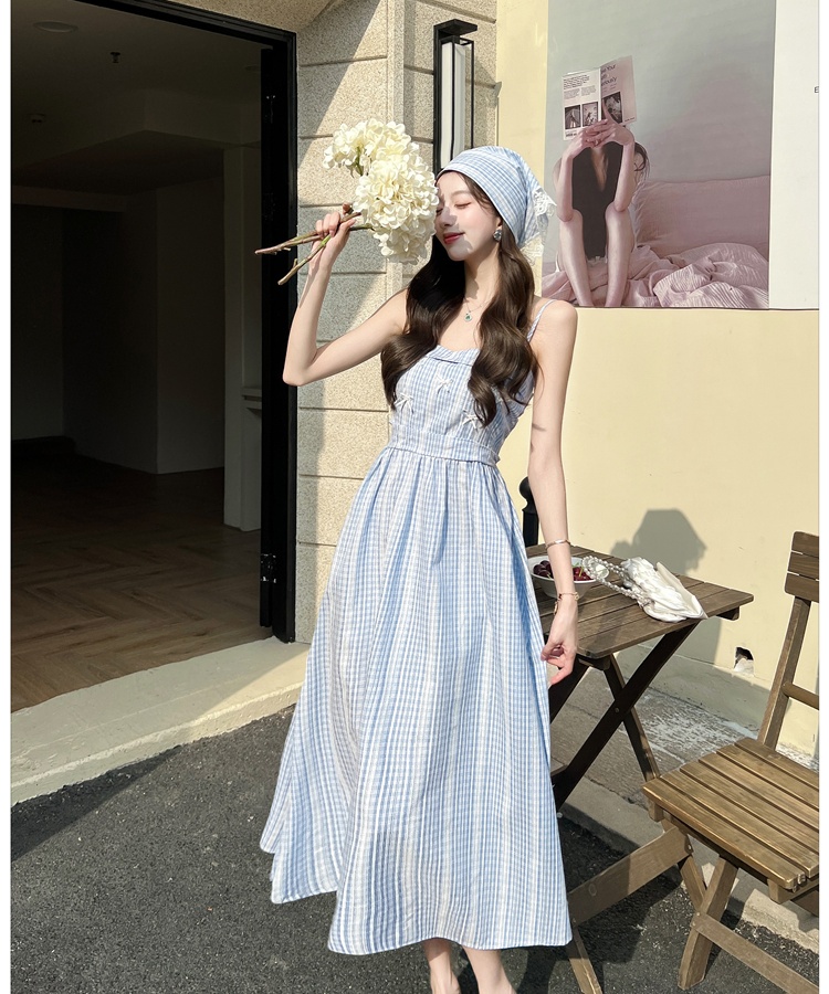 Romantic summer wrapped chest pinched waist stripe dress