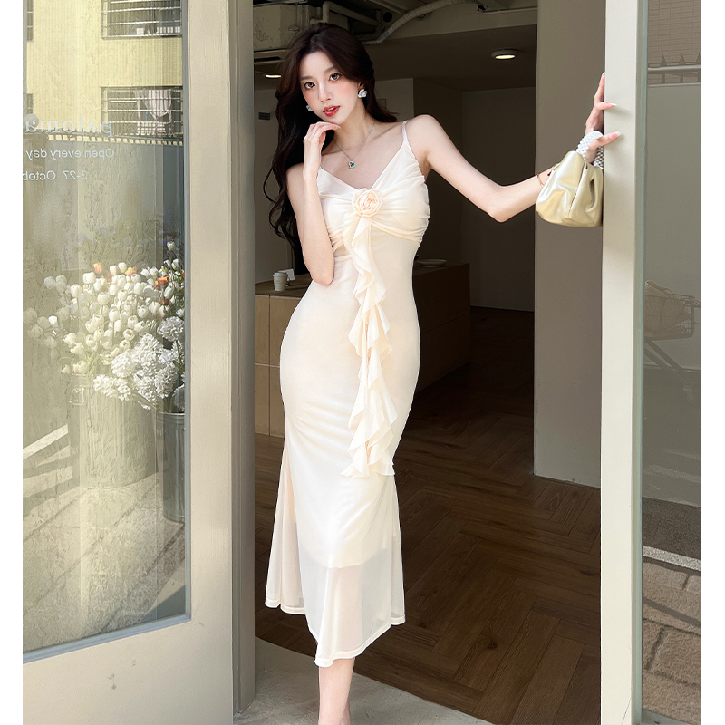 Pinched waist long dress temperament dress for women