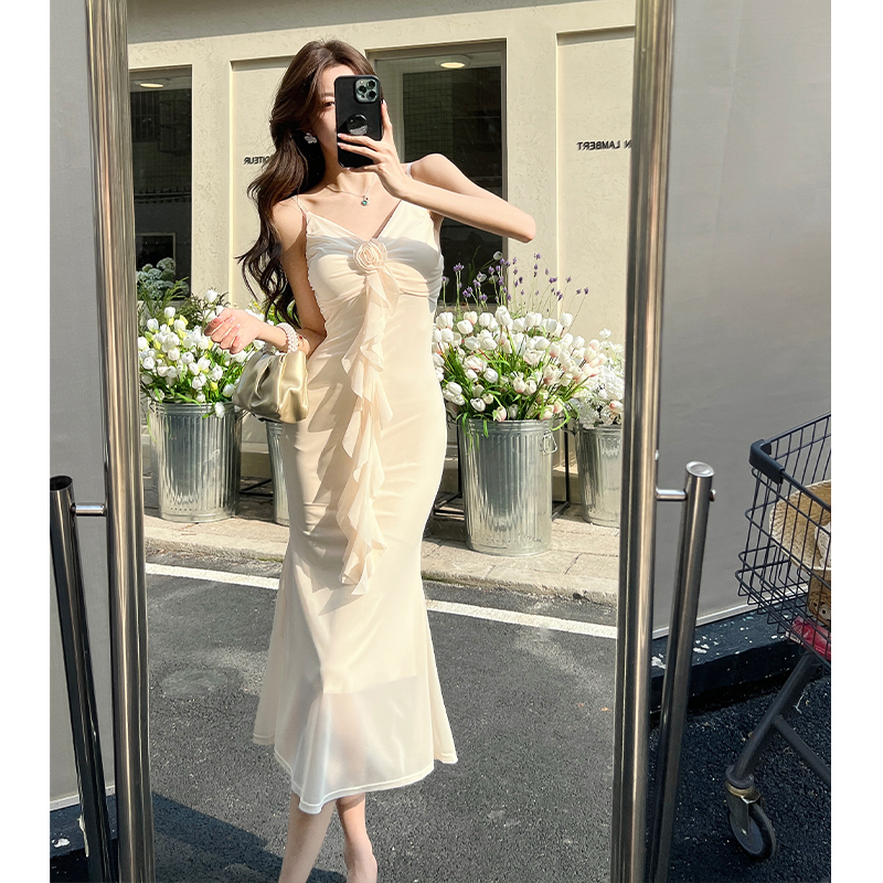 Pinched waist long dress temperament dress for women