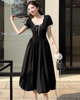 Thick and disorderly puff sleeve dress sweet long dress