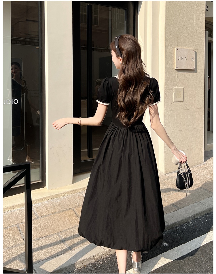 Thick and disorderly puff sleeve dress sweet long dress