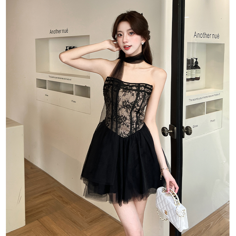 Gauze lace splice France style dress for women