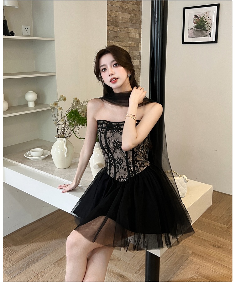 Gauze lace splice France style dress for women