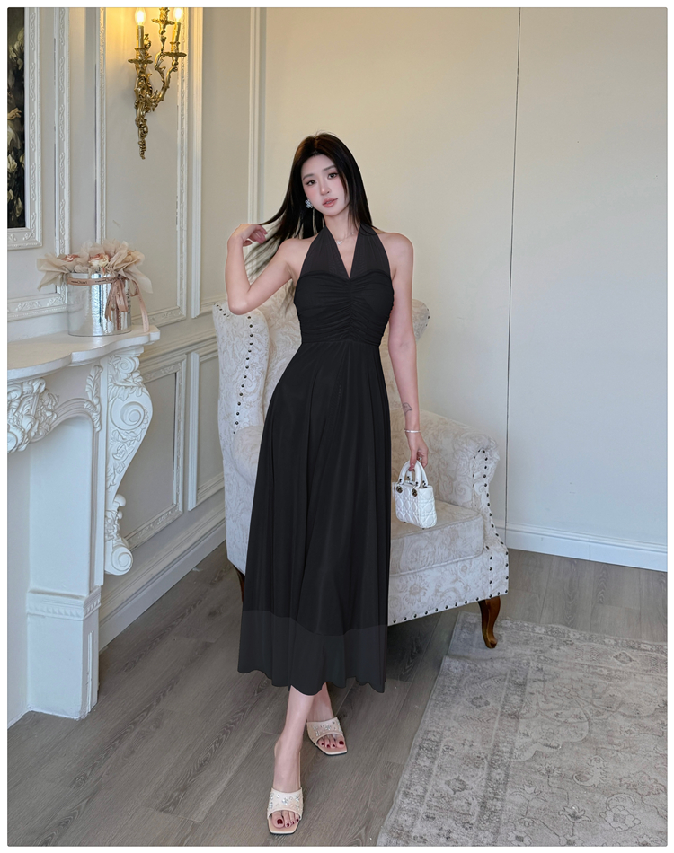 Halter gauze long dress France style dress for women