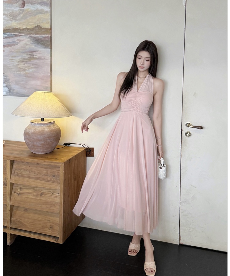 Halter gauze long dress France style dress for women