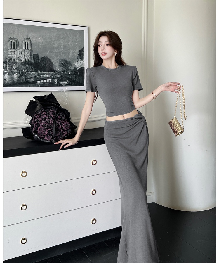 Package hip summer tops spicegirl long skirt 2pcs set