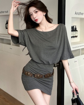 Strapless pinched waist dress short sleeve belt